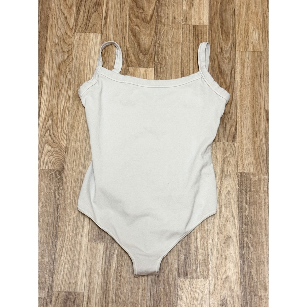 Skims Cotton Jersey Square Neck Bodysuit Bone Off White Medium